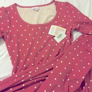 Lularoe vintage Ana maxi dress size M polka dots mauve pink with sleeves